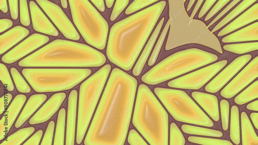 Aufkleber Stylized loop animation of yellow-orange organic cells in motion. 3d rendering