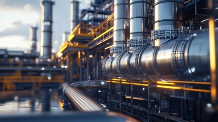 Fototapeta premium Industrial Refinery Pipes at Sunset