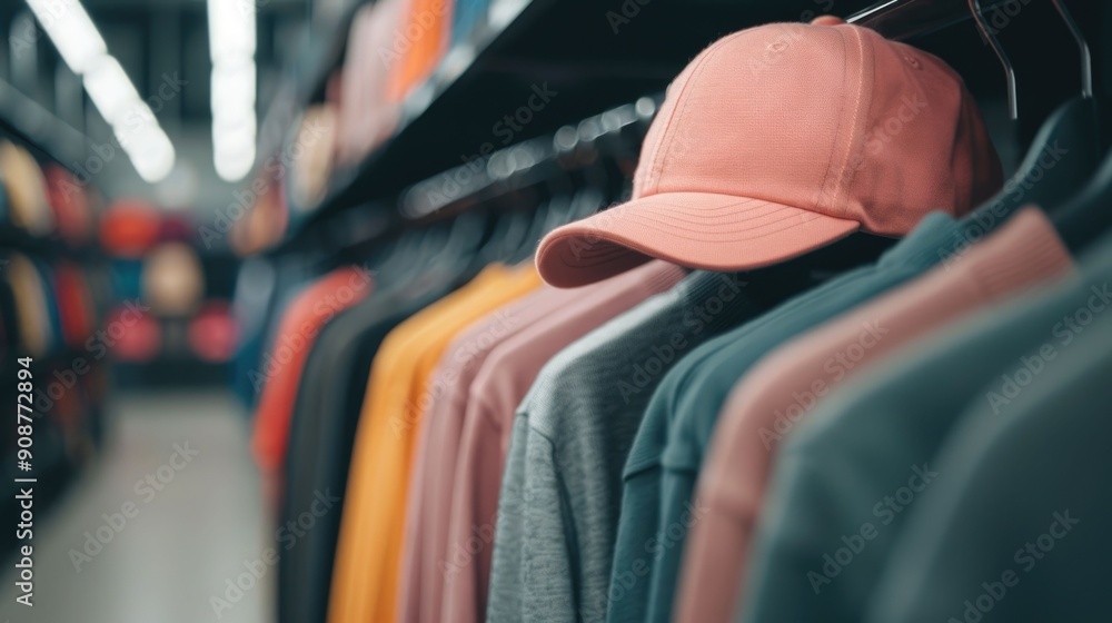 Poster personalized shopping journeys with deep depth of field showcasing a clothing display rack filled wi