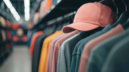 Personalized shopping journeys with deep depth of field showcasing a clothing display rack filled with stylish garments in a retail store environment