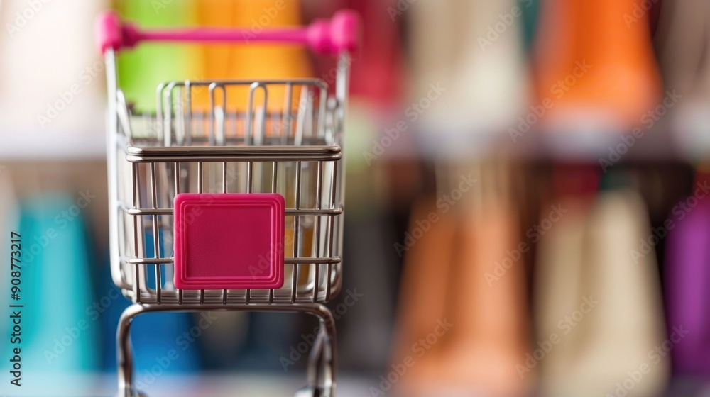 Poster vibrant and modern social media shopping cart design with buy buttons colorful abstract background a