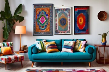 living room with colorful and bright furniture 