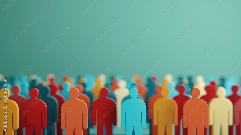 Poster an abstract composition of diverse silhouette figures representing a corporate or professional crowd