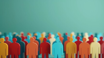 An abstract composition of diverse silhouette figures representing a corporate or professional crowd  with a depth of field effect and overlaid with demographic data or market segmentation analytics