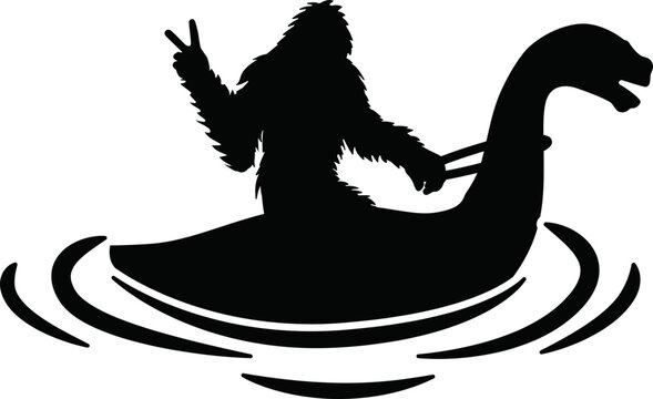 Bigfoot Riding Loch Ness Monster Cricut and Silhouette SVG file