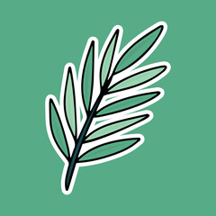 bright juicy illustration green palm leaf 2d in cartoon style on a colorful bright background