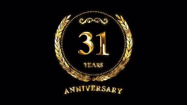 31st Anniversary Celebration. Happy 31 Years Anniversary Animation in Gold Color on the Transparent Background, Alpha Channel. Great for greetings, celebrations, events, and gifts.