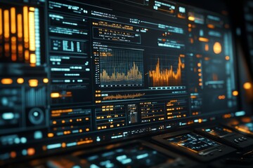 Obraz premium Futuristic Tech Control Panel With Orange And Blue Displays