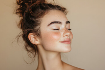 Naklejka premium A close up of a girl's face with her eyes closed