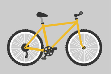 Naklejka premium Bicycle icon. City yellow gray bike flat cartoon vector illustration isolated on gray background. Transportation vehicle in classic style. Urban mobility, cycling activity, street sport hobby.