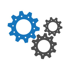 Gear wheel abstract vector set. Collection of different blue and grey cogwheels isolated on white. Doodle style gear mechanism. New business idea, teamwork, progress, technology concept.