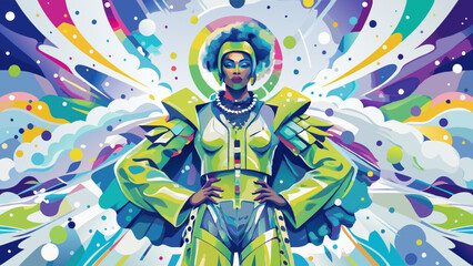 Cosmic Afrofuturism Queen in Vibrant Space Illustration