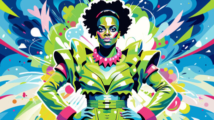 Vibrant Afrocentric Illustration of Woman with Nature Motifs