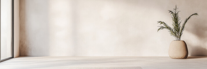 Scandinavian minimalist property interiors in warm neutral tones. Luxury interiors design composition with ample copyspace.