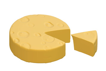 3D Triangular Piece of Cheese on PNG transparent background.