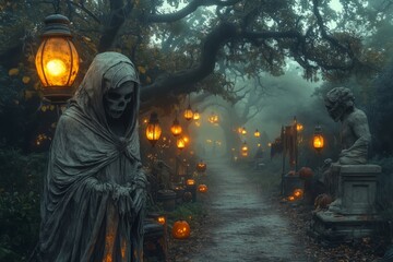 Obraz premium Vintage Halloween with antique decorations modern-inspired designs