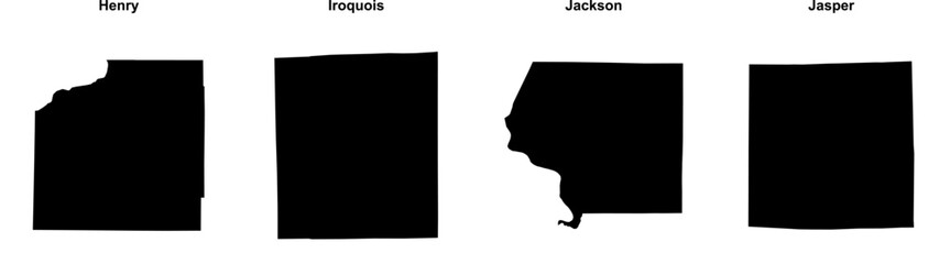 Henry, Iroquois, Jackson, Jasper outline maps