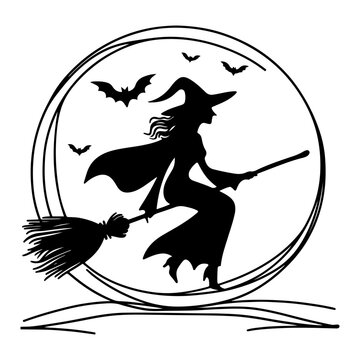 recommend clip art: Silhouette witch flying on broomstick black witch silhouette on broom Halloween illustration concept