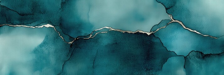 Fototapeta premium Abstract Teal Watercolor with Silver Lines