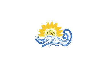 Sun With Water wave icon vector. Pastel yellow blue 