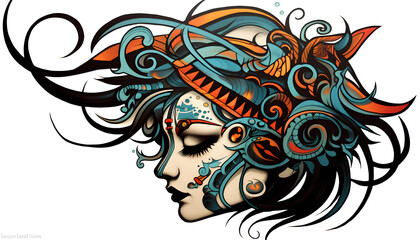 Tribal Banshee Tattoo lowbrow surrealist illustratration