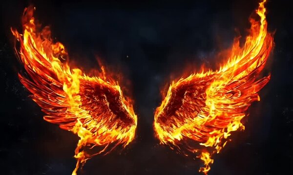 wings fire on black background