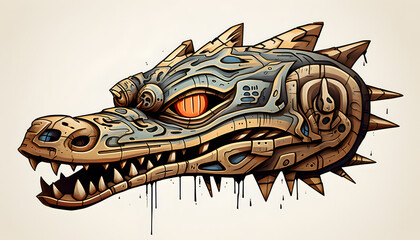 Tribal Crocodile Tattoo lowbrow surrealist illustratration