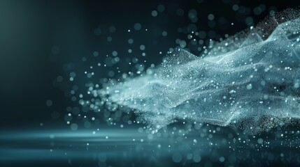 Obraz premium Abstract digital wave with sparkling particles on a dark background, creating a sense of motion and energy.