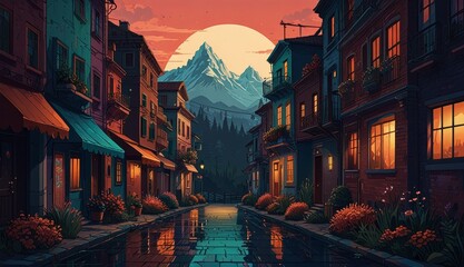 Fototapeta premium Serene Evening in Mountain Village