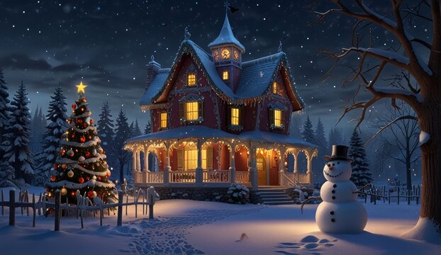 Cozy Winter Wonderland at Night