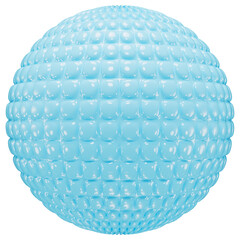 Blue sphere with texture. Abstract geometric shape made of plastic with a glossy surface on a transparent background.
