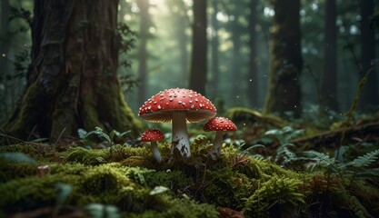 Enchanting Red Mushroom in Forest