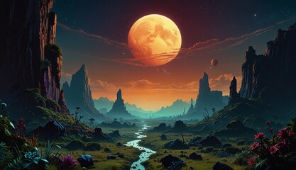 Serene Alien Landscape at Dusk