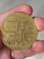 The reverse side of a bitcoin