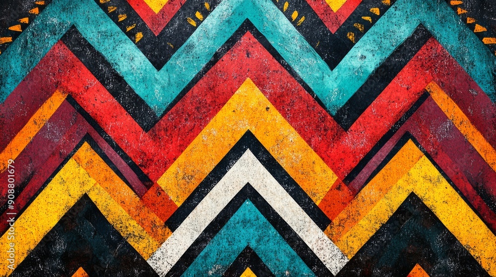 Poster Abstract Chevron Pattern with Distressed Texture and Vibrant Colors