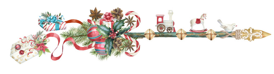 Watercolor Christmas arrow, winter holiday png, xmas sign, cute illustration