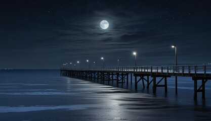Obraz premium Moonlit Pier at Night