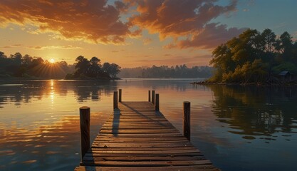 Obraz premium Serene Sunset Over Tranquil Waters