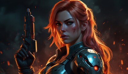 Futuristic Female Warrior with Pistol