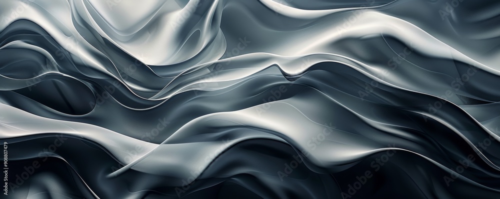 Poster Abstract black and white background with wavy lines creating a fluid and dynamic pattern