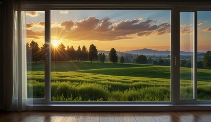 Serene Sunset Over Green Fields