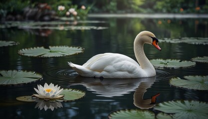 Obraz premium Serene Swan on Tranquil Lake