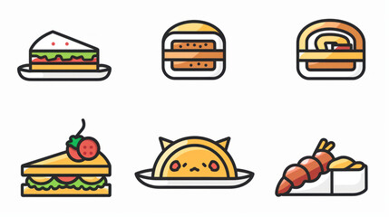 A simple vector icon set of random food in line style with isolated on white