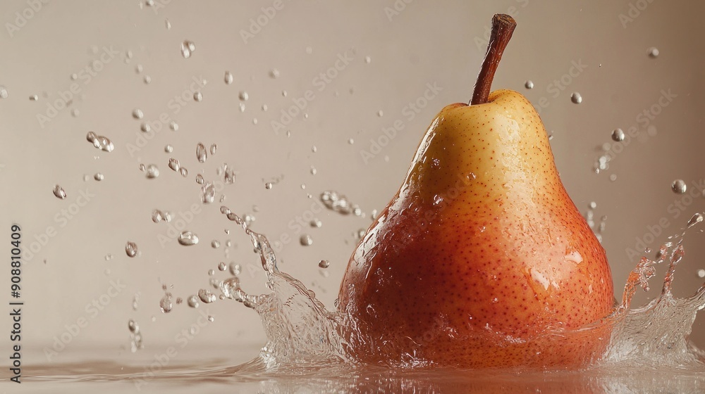 Sticker A pear splashing into water, creating a beautiful water crown.