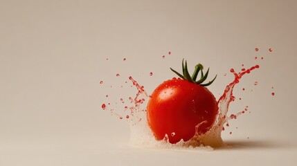 Red tomato splashing into water.