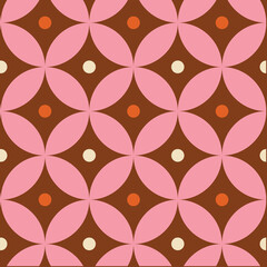 70's Retro Seamless Pattern. 60s and 70s Aesthetic Style, 1970s retro groovy repeat pattern, 1960s, Circular Retro Pattern in pink, brown, orange and cream