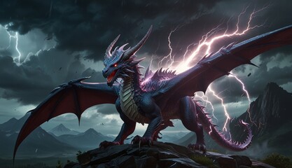 Majestic Dragon Amidst Stormy Skies