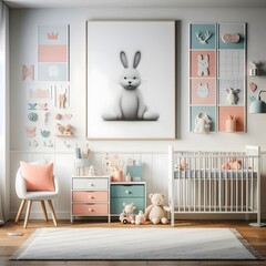 Modern Nursery Decor with Bunny Print and Crib
