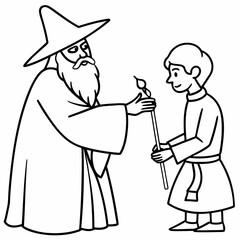 The wizard tests the peasant  art vector illustration