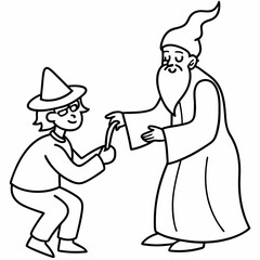 The wizard tests the peasant  art vector illustration
